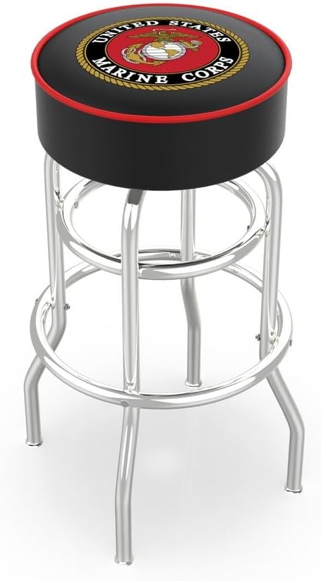 HBS L7C1 U.S. Marines 25" Double-Ring Swivel Counter Stool with Chrome Finish