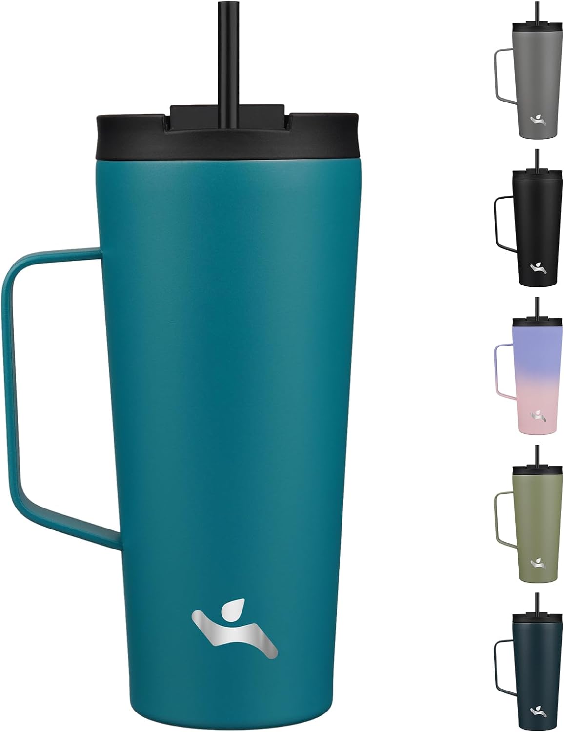 Konokyo Insulated Tumbler with Handle and Straw, 22 OZ Travel Coffee Mug Stainless Steel Cup Metal Water Bottle,Blue