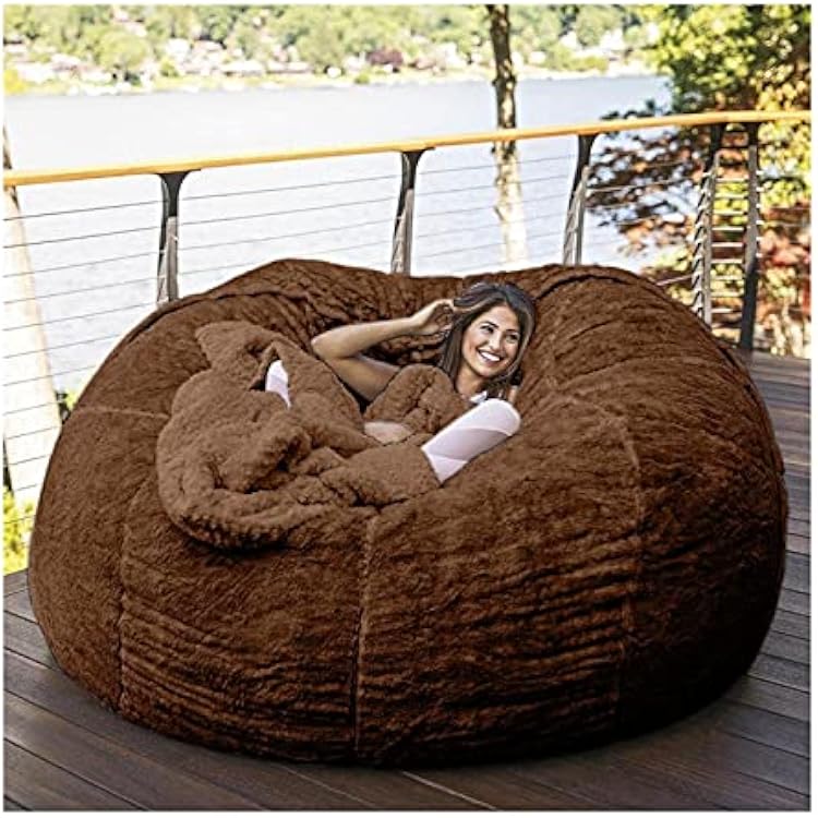 7-Foot Bean Bag Chair with Furry Fur Cover Machine Washable Big Size Sofa and Giant Lounger Furniture Color : Brownno Internal Foam Padding