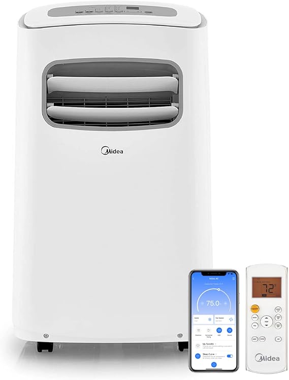 Midea 12,000 BTU DOE (6,500 BTU SACC) Portable Air Conditioner, Cools up to 275 sq. ft., Works as Dehumidifier&Fan, Wi-Fi Enabled, Control with Remote, Amazon Alexa & Google Assistant