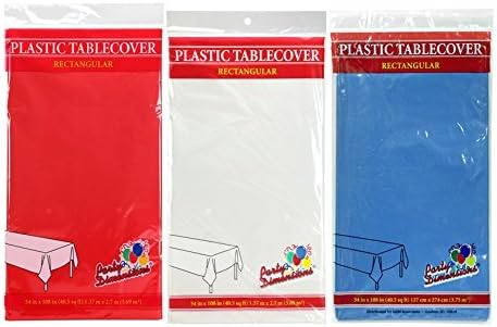 Party Dimensions 54" x 108" Rectangular Tablecovers/Tablecloths - Bundle of 6 - Red, White & Blue
