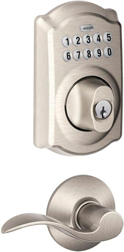 Schlage FBE365 Schlage V CAM 619 ACC Camelot Satin Nickel Keypad Combo Pack with Accent Lever