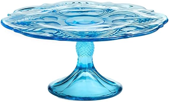 Cake Plate - Inverted Thistle - American Made - Mosser Glass USA - Large (Buffet Blue)