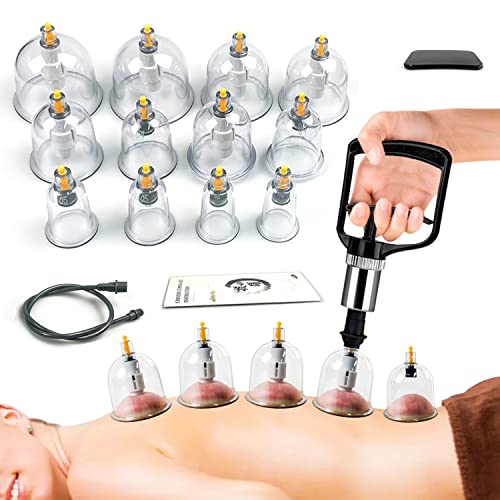 Cupping Therapy Set w 12 Massage Cups for Back Pain Relief Physical Therapy with Hand Pump