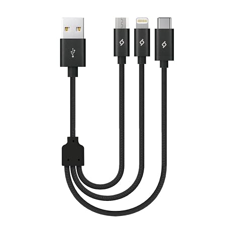 ttec Alumicable Mini Trio Lightning Micro USB 30cm Charging Cable, Black