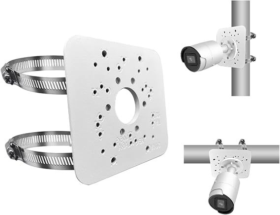 Universal Metal Security Camera Vertical Pole Mount Bracket with 4 Loops | Adjustable Clamp, Heavy Duty Metal, Multi Clamp Loops, Wide Compatibility, Anti Rust Coating, Easy Installation
