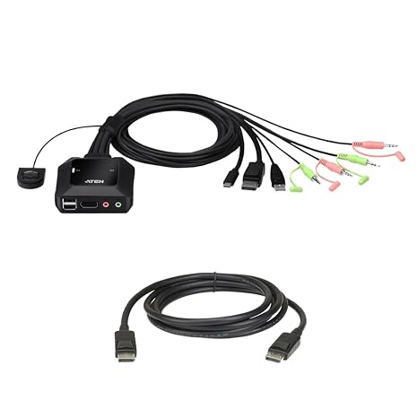 ATEN CS52DP 2-Port USB-C DisplayPort Hybrid Cable KVM Switch with 2m DisplayPort rev.1.4 Cable 2L-7D02DP