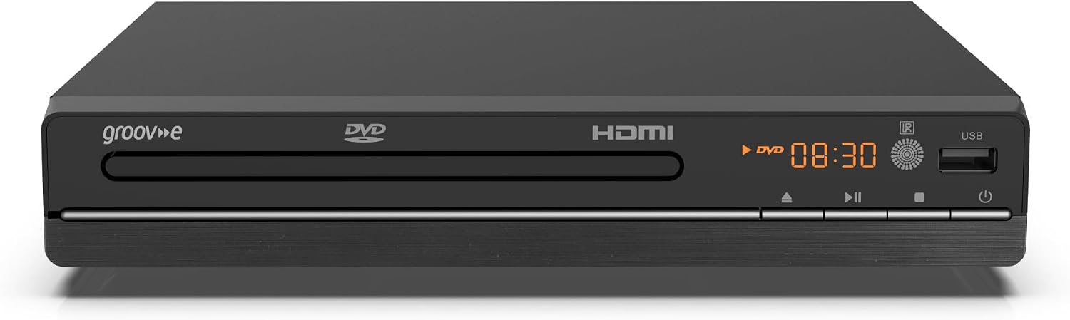 Groov-e Compact DVD Player - Media Device with Full HD 1080p Upscaling, Media Box with USB, Mp3 and CD Support, Multi Region Disc Playback, Includes Remote - Black
