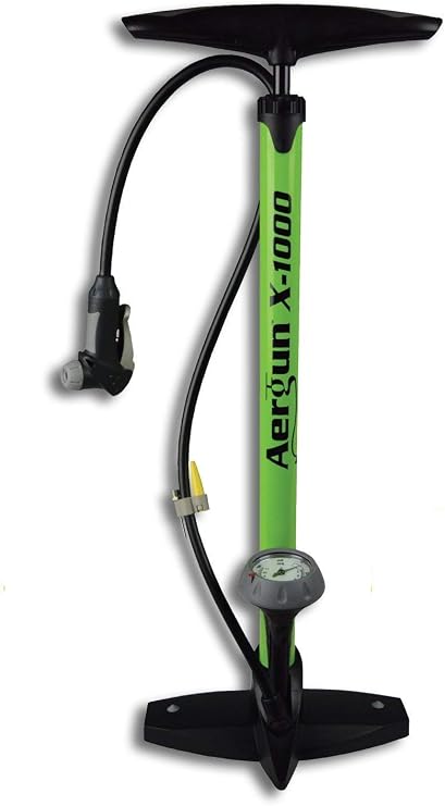 AerGun X-1000 Bike Pump Unique AerTight Pump Head for Easiest use with Both Presta and Schrader Bicycle Pump Valves Pressure Gauge 160 PSI