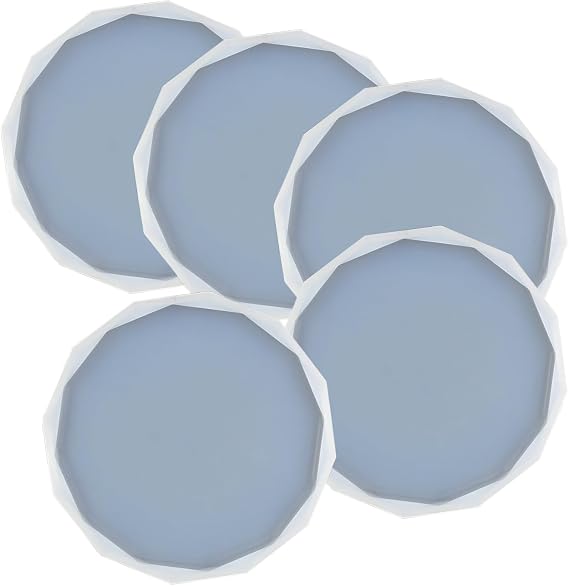 5Pcs Diamond Edge Round Shape Epoxy Mold DIY Resin Casting Round Base Coaster Silicone Mold, Medium Size Dia. 4.5"