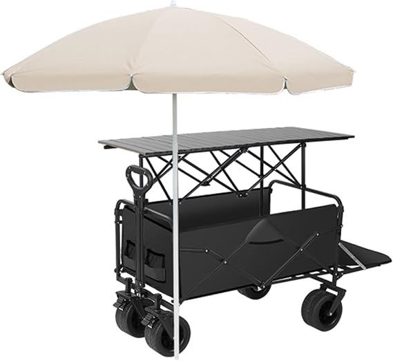 Outdoor Vendor Cart, Portable Food Display Stand, Foldable Vending Stand Kiosk Display Trolley with Canopy, for Market, Street Food & Events(Black,120cm/47.2in)