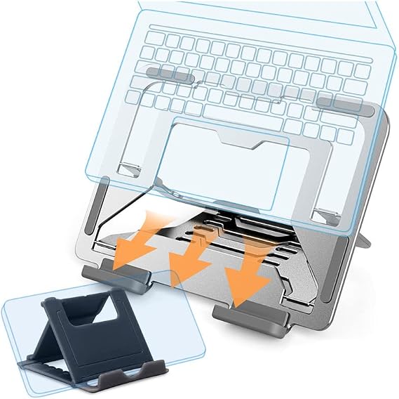 Aluminum Laptop Stand Ergonomic Tablet Holder Stand Portable Notebook Riser Adjustable Height Compatible with 11-17'' Laptops Silver 2 Pcs