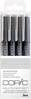 Copic Markers Multiliner Gray Pigment Based Ink, 4-Piece Set