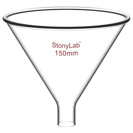 stonylab Glass Powder Funnel, Heavy Wall Borosilicate Glass Short Stem Funnel with 150 mm Top Diameter and 26 mm Stem Length