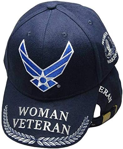 JUSTSWAG US Air Force Wings Veteran Woman Warrior Navy Blue Blue Embroidered Hat Cap