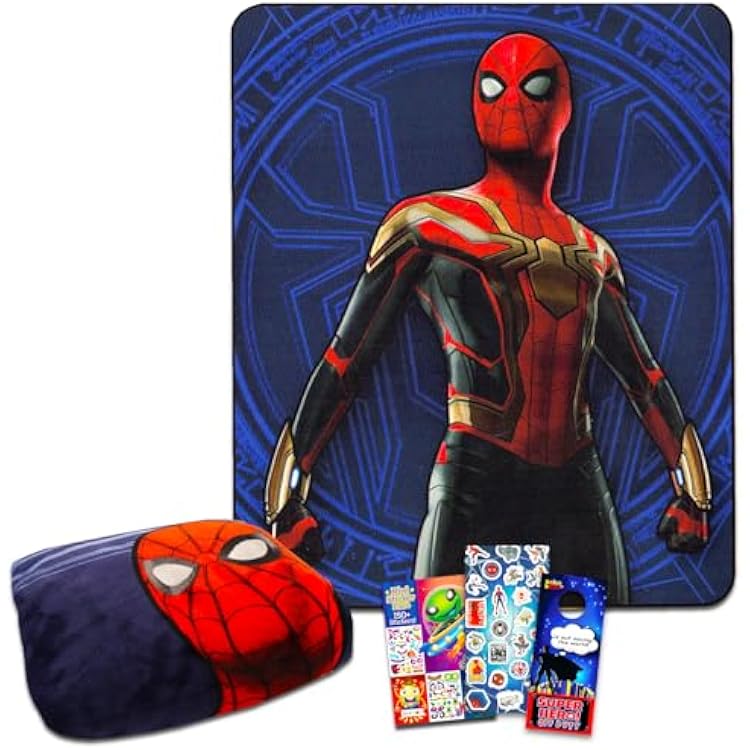 Spiderman Throw Blanket Set - Bundle of Spidey Blanket, Stickers, Activity Book, More | Spiderman Sherpa Blanket Size 50x60 for Kids and Teens