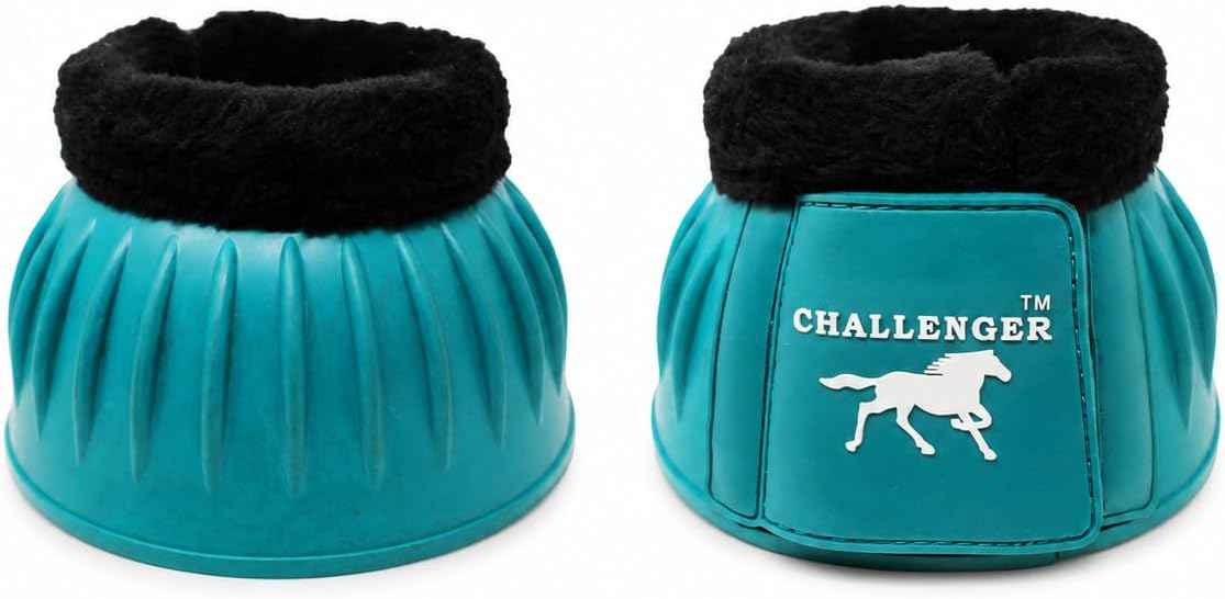 CHALLENGER Horse Training Ribbed Rubber Hoof Impact Overreach Protection Fleece Lined Bell Boots 41HI01