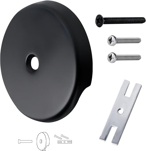 1 Hole Bathtub Overflow Drain Cover, Low Noise Thick Brass Plate with 3 Premium Stainless Steel Screws and 1 Adapter (Matte Black)