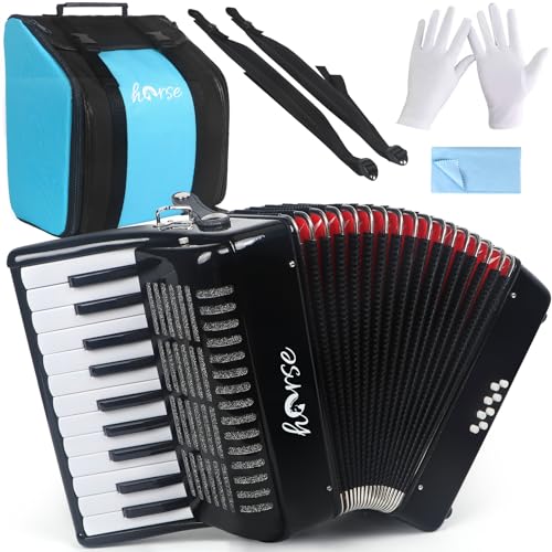 Accordion, 22 Keys 8 Bass Piano Accordion Acordeones Para Adultos, Acordeon De Adulto Azul for Beginners Adults, Educational Musical Instrument Sweet Sound with Straps and Padded Bag Black