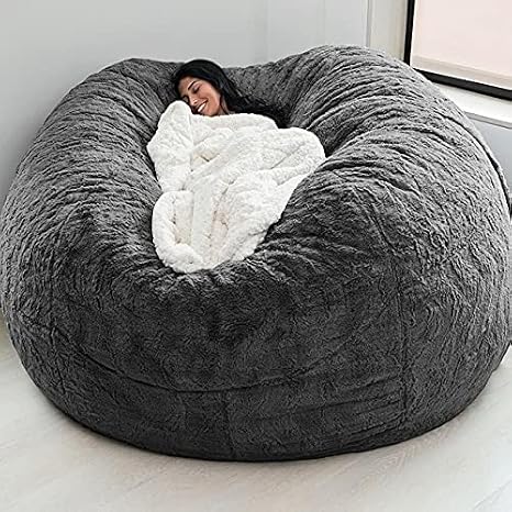 Giant Bean Bag Chair for Kids Adults, 6ft 7ft Bean Bag Chair, Washable Jumbo Bean Bag Sofa Sack Chair Large Lounger Faux Fur Cover for Dorm Family Room (No Filler)