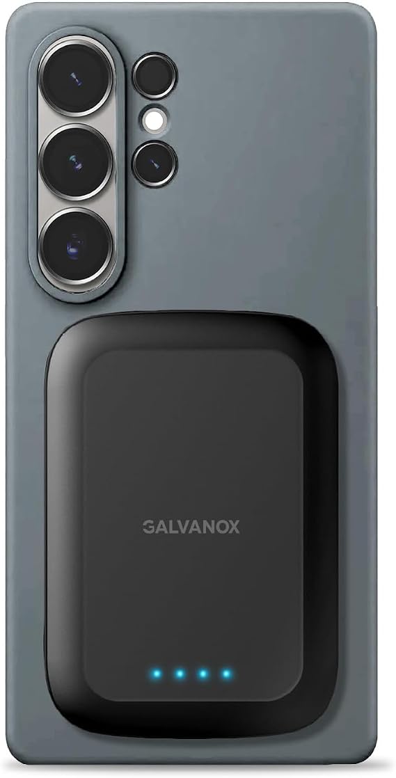 Galvanox Magnetic Power Bank for Samsung Phones (15W) Wireless Charging Battery Pack for Android, Galaxy S24 S25 Plus, S26 Ultra (Compatible with MagSafe Case Required) 5000mAh Portable Charger, Black
