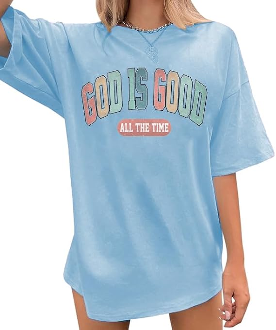 God is Good Shirt Christian Shirts for Women Oversized Jesus Tees | Faith Over Fear Tshirt Bible Verse T Shirt Religious Gift Inspirational Graphic Tees Summer Casual Workout Gym Tops