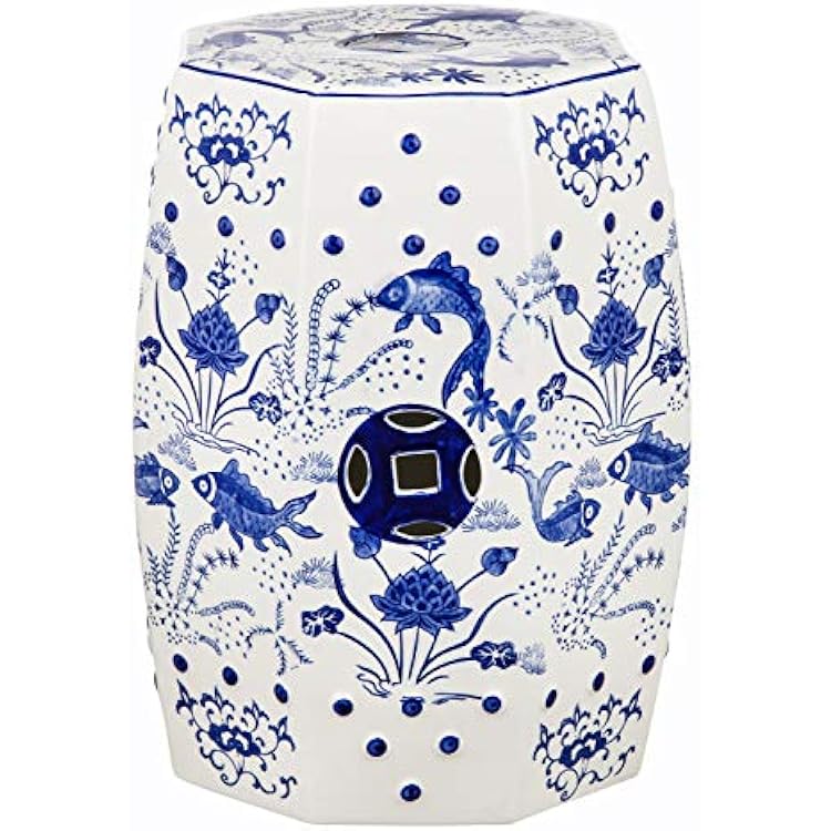 Safavieh Castle Gardens Collection Glazed Ceramic Blue Cloud 9 Chinoiserie Garden Stool