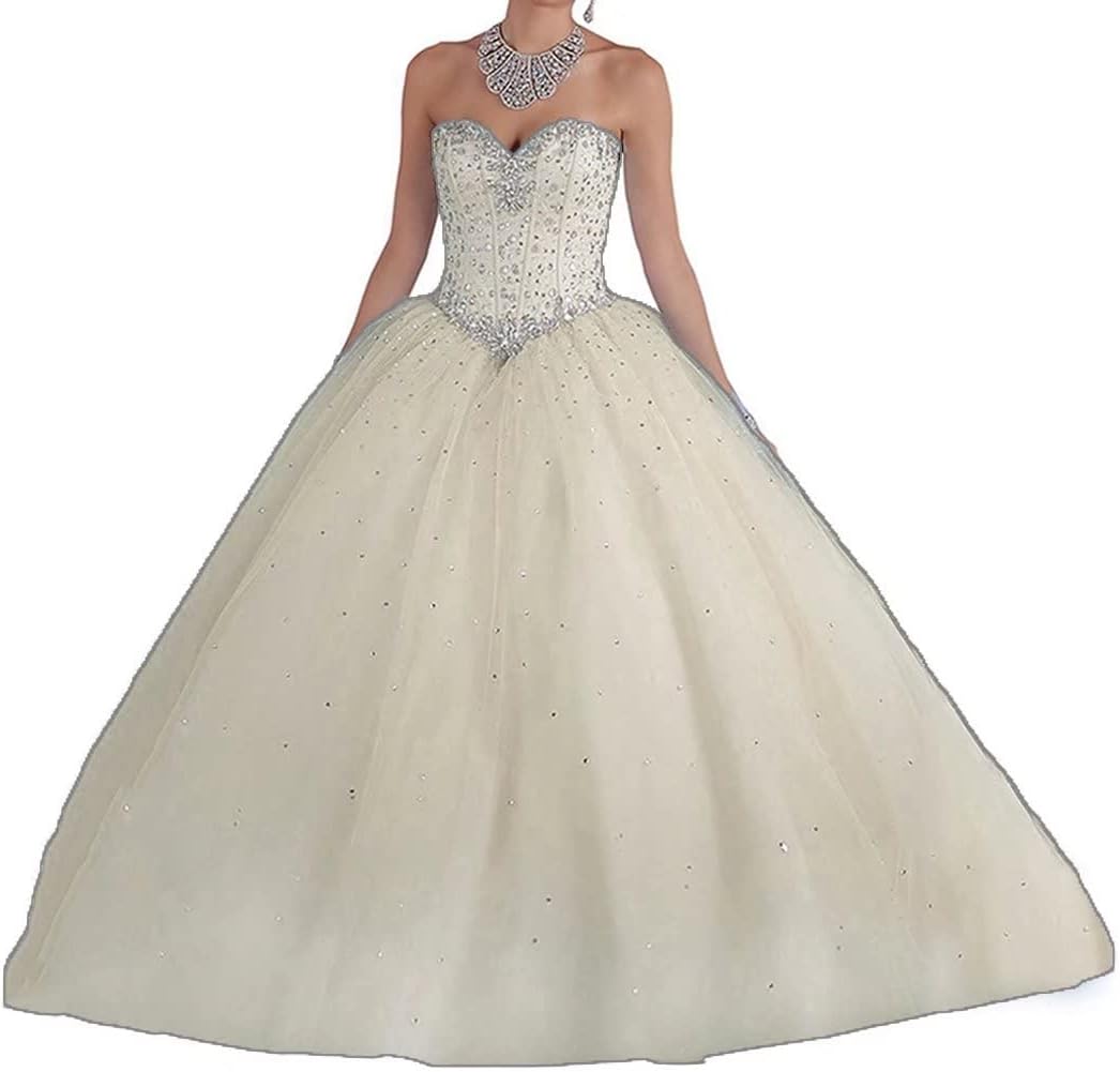 Sweetheart Ball Gown Quinceanera Dresses Sequin Beads Tulle Long Prom Party Gowns for Girls