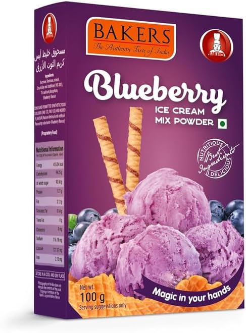 BAKERS Classic & Delightful Blueberry Ice Cream Powder, Easy to Make No Sugar Needed Perfect Dessert Mix - 100g (Pack Of 1)