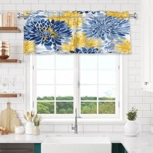 Valance for Windows Blue Yellow Chrysanthemum Flower Rod Pocket Window Treatment Valances Short Curtains for Kitchen Living Room Bathroom, 54x18 in