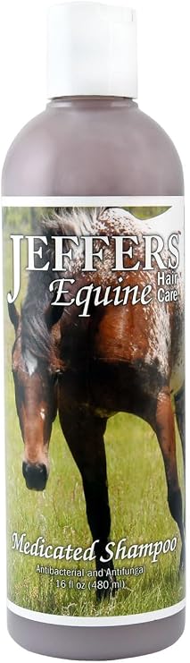 Jeffers Equine Antibacterial & Antifungal Medicated Horse Shampoo 16 Oz Gentle Coconut Oil Based Grooming Shampoo for Horses, Daily Bathing, Show Prep, Trail, Stable, Coat & Skin Care