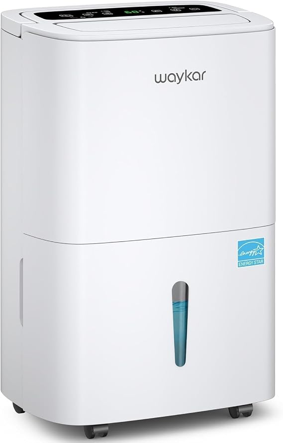 Waykar 150 Pints 2025 Energy Star Dehumidifier for Home up to 7,000 Sq. Ft at Commercial and Industrial Large Room, Warehouse, Storage, Basement, with Drain Hose, Auto Defrost, Self-Drying