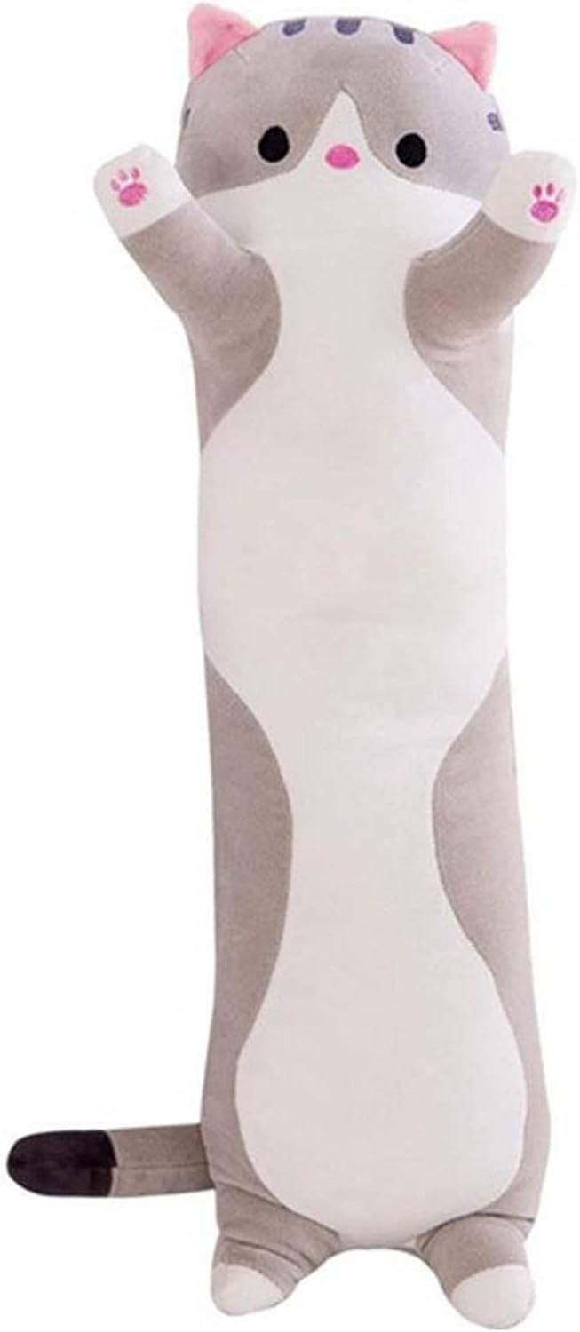 Long Cat Pillow, Cute Cat Plush Long Body Pillow, Plush Cat Doll Soft Stuffed Small Cat Pillow Cat Cushion Toy for Kids Girlfriend Gray, 70cm27.6 inches