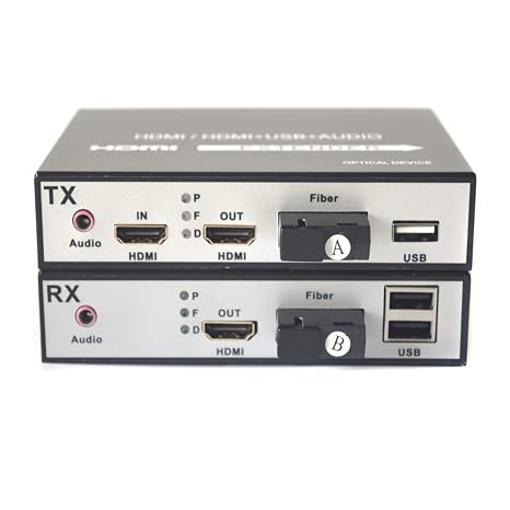 HDMI Over Fiber Optic Extender SC with KVM and Loop Out 3.5mm Independent Audio, Singlemode Single Fiber up to 20Km. A Pair