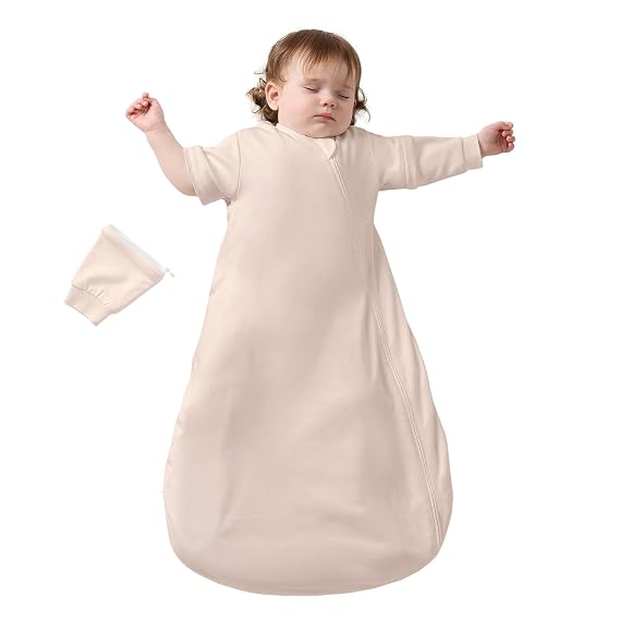 Baby Sleep Sack 1824 Months, Cotton Sleep Sack with Detachable Long Sleeves, 1.0 TOG Wearable Blanket for Cooler Nights, 2-Way Zipper Toddler Sleeping Sack with Temperature Strip, Pink