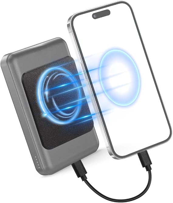 WALLFID MagPatch Magnetic Power Bank Adapter | 3 Sizes for MagSafe Phones | 3mm Thin with N52 Magnet | Includes 10cm 60W Type-C Cable | Magnetic Adapter (Black, Standard)
