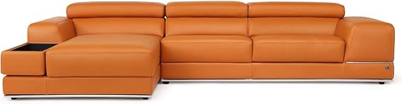 ZURI Encore Orange Leather L-Shaped Sectional with Adjustable Headrests - Left Chaise
