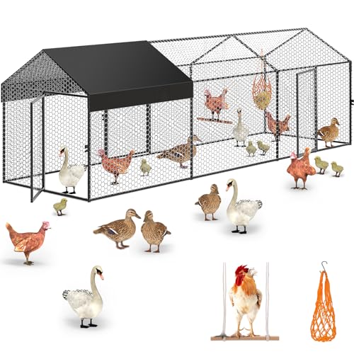 Large Metal Chicken Coop Chicken Run with Cover 1204040 Portable Poultry Cage Walk in Hen House Outdoor Backyard Farm Animal Enclosure Crate Pet Playpen Exercise Pen for Rabbit Duck