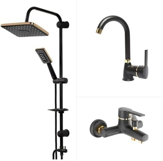 FAUMIX Robot Sprinkler Shower Set, Black Bathroom Sink Faucet Set (Gold)
