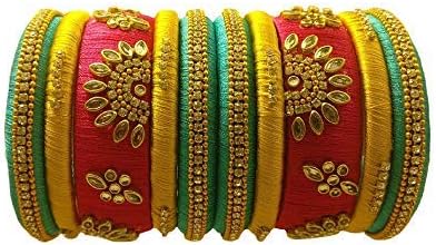 Designer Silk Thread Matching Bangle Set Bridal Wedding Chuda Indian Traditional Fashion Jewellery for Women and Girls, 2.2, Silk