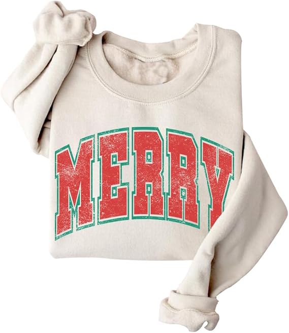 Merry Christmas Sweatshirt Women's Sweater Vintage Christmas Crewneck Sweatshirt With Holiday Letter Print 2025