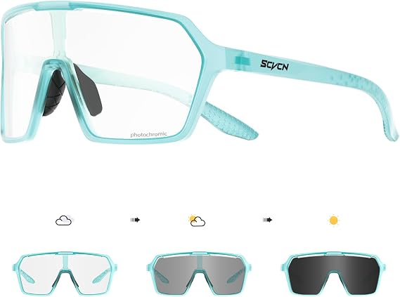 SCVCN Photochromic Cycling Glasses Clear Sports Sunglasses Men Women S335 | Bicycle MTB UV400 Protection Running Mountain Bike Baseball Biking Goggles Riding BMX Fishing Golf Driving Softball