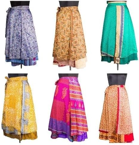 Vintage Mini Silk wrap Skirt Women Beach Skirt Handmade Boho Magic Double Layer Silk Skirt