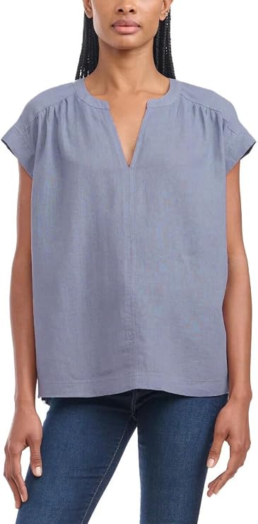 Splendid Women's Linen Blend Tunic Top (US, Alpha, Medium, Regular, Regular, Blue)
