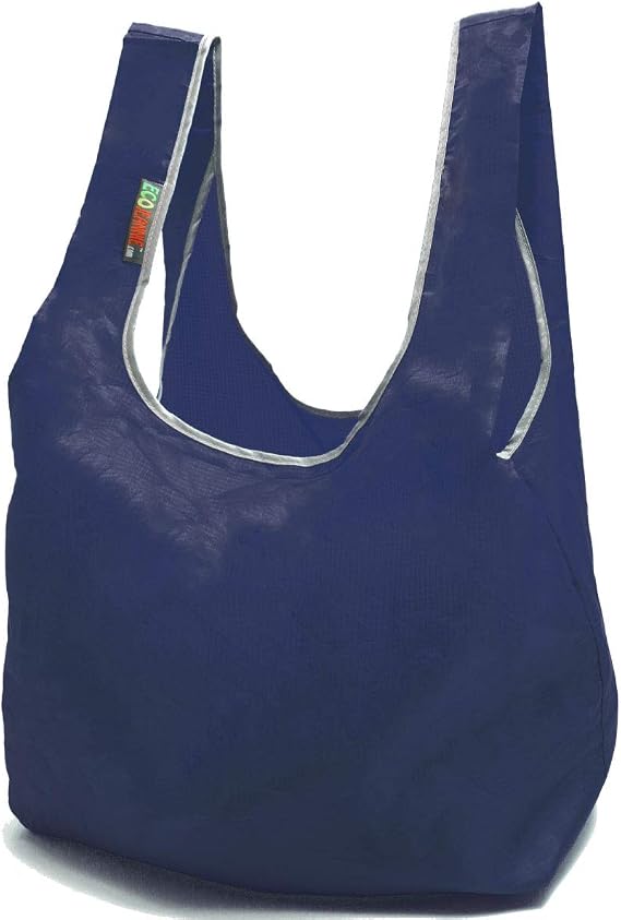 1 Pack Super Strong Ripstop Nylon Foldable Reusable Bag Grocery Shopping Tote Bag with Built-in Pouch, RB0004 (Navy)