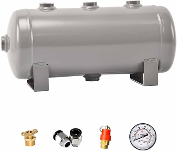 Large Capacity Air Reservoir Tank with Fittings, 1 3 8 10 24 35 40 60 80 100 L Gas Storage Vessel for Laboratory Factory, Air Compressor Reservoir Tank (Size : 5L/1.3Gal (Style C))