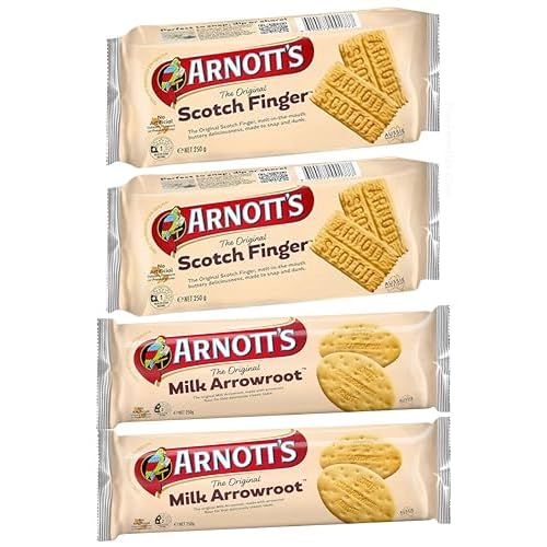 Combo - Scotch Finger Biscuits, Milk Arrowroot Biscuits Pack Of 4 x 250g Delicious, Particularly Enjoying Them with Morning Coffee