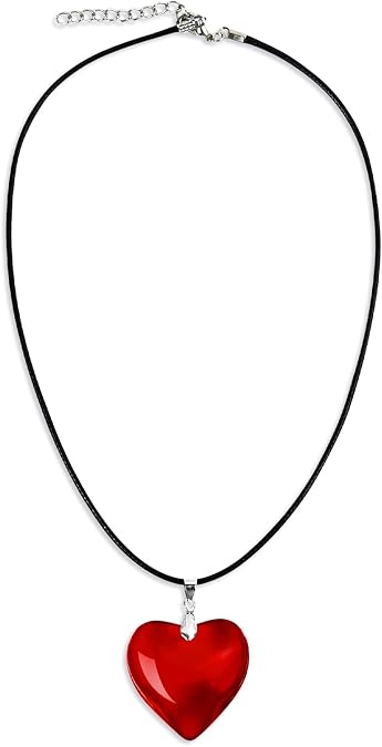 Red Heart Necklace for Women - Trendy Y2k Jewelry With Big Glass Heart Pendant, Chunky Heart Choker Necklace