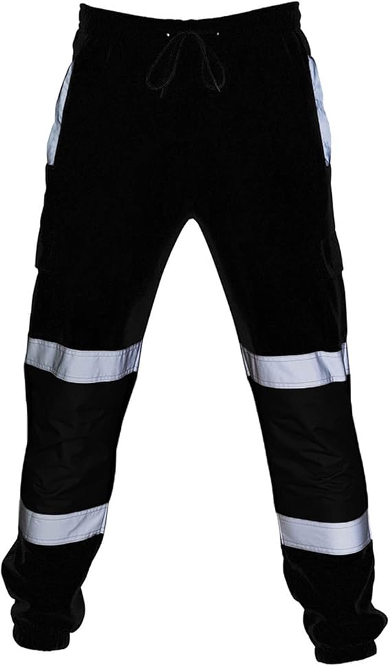 Hi Vis Sweatpants for Men Reflective Elastic Waist Bottom Workout Pants High Visibility Safety Work Joggers Pant