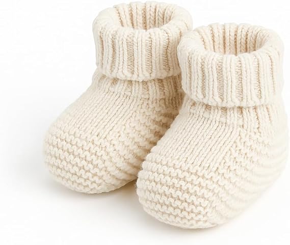 Kitikate Organic Knit Baby Booties 100% Cotton Yarn, Soft & Comfortable Unisex Baby Socks (1-3 Months)